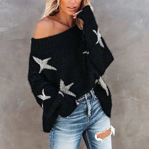 Vici- WRITTEN IN THE STARS OFF THE SHOULDER KNIT SWEATER